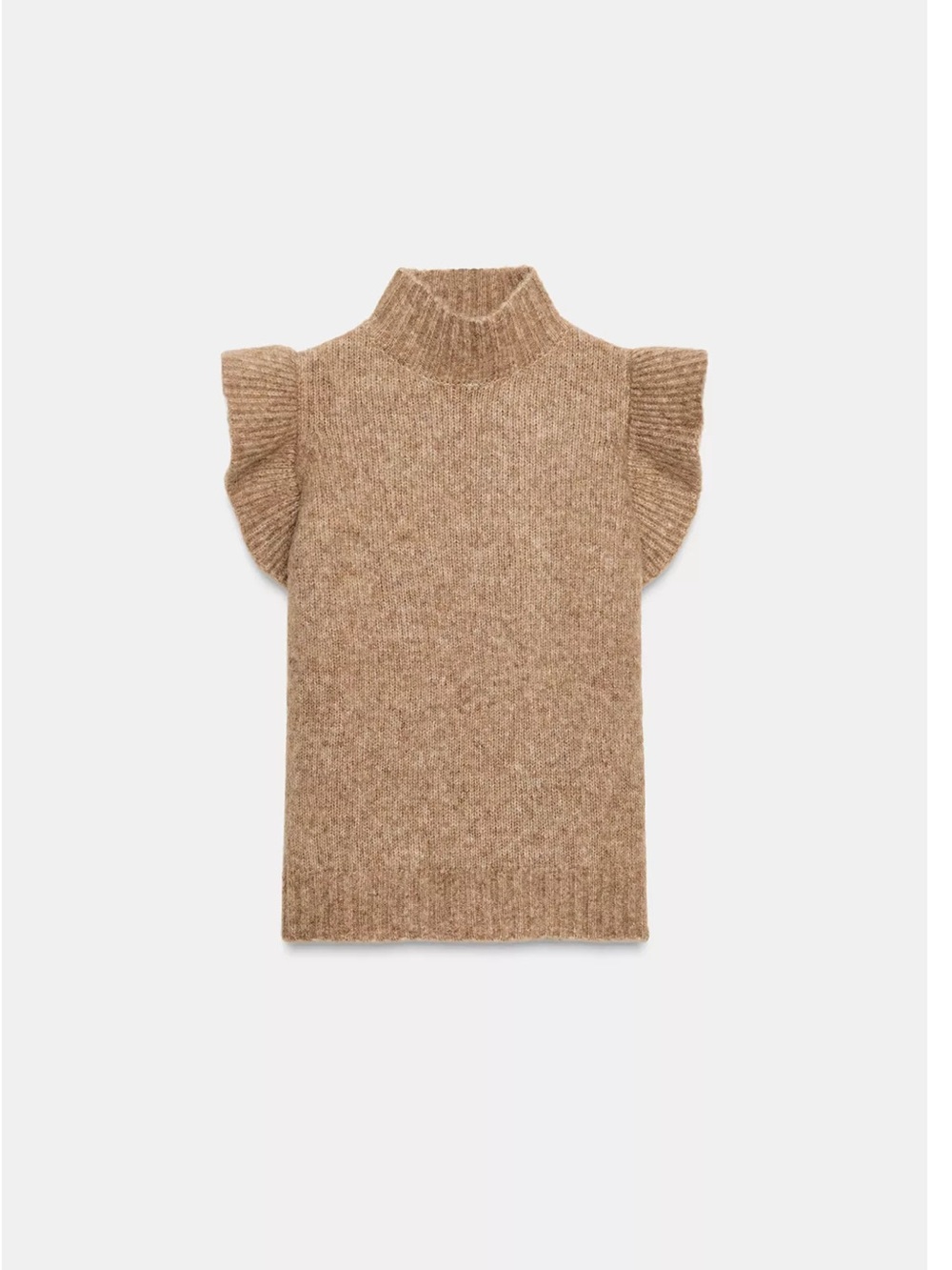 Zara Camel Ruffle Sleeve Mock Neck Knit Top - Picture 4 of 5